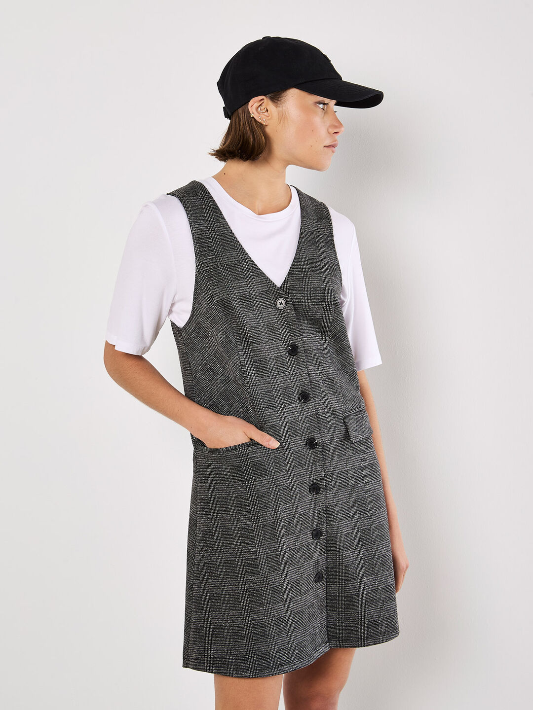 Image of Check Print Fitted Mini Dress