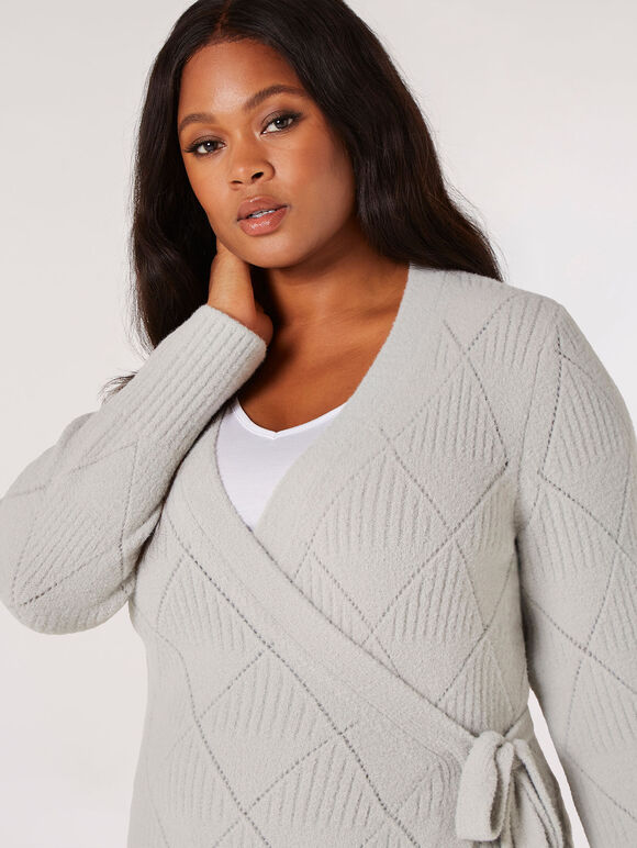 Curve Pointelle Wrap Jumper , Light Grey / Silver, large