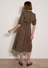 Polka Dot Ruffle Midi Dress, Brown, large