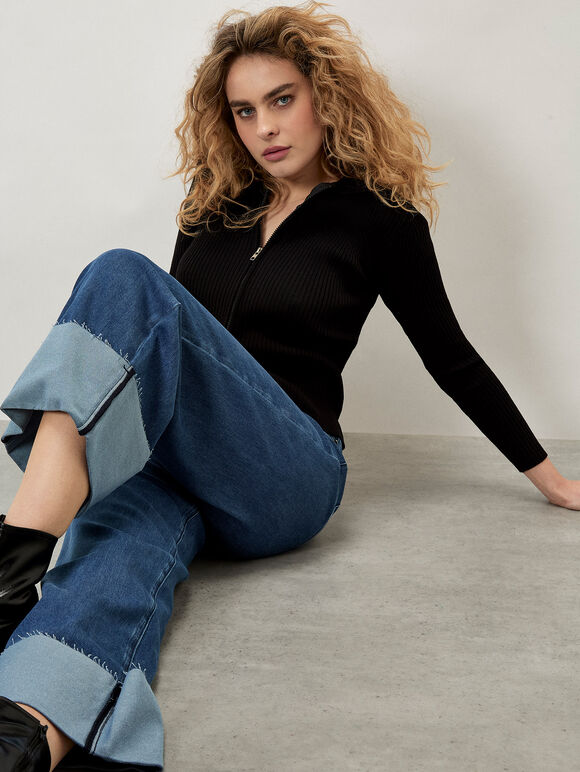 Ikeda Wide Leg Cropped Jeans, Blue, large