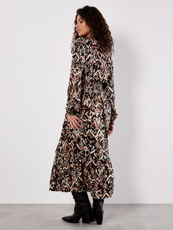 Ikat Print Midaxi Dress, Black, large