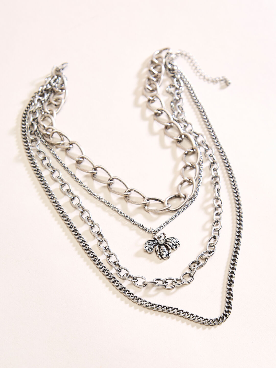 Image of Silver Tone Multi Chain Bee Necklace