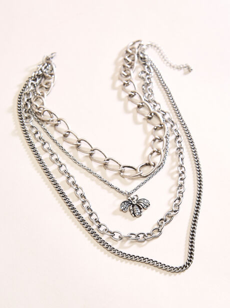 Silver Tone Multi Chain Bee Necklace