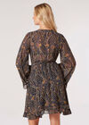 Paisley Bell Sleeve Wrap Mini Dress, Navy, large