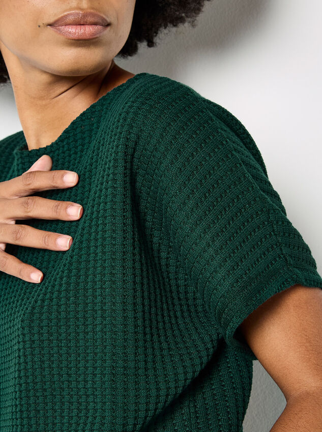 Waffle Knit Oversized T-Shirt, Green, large