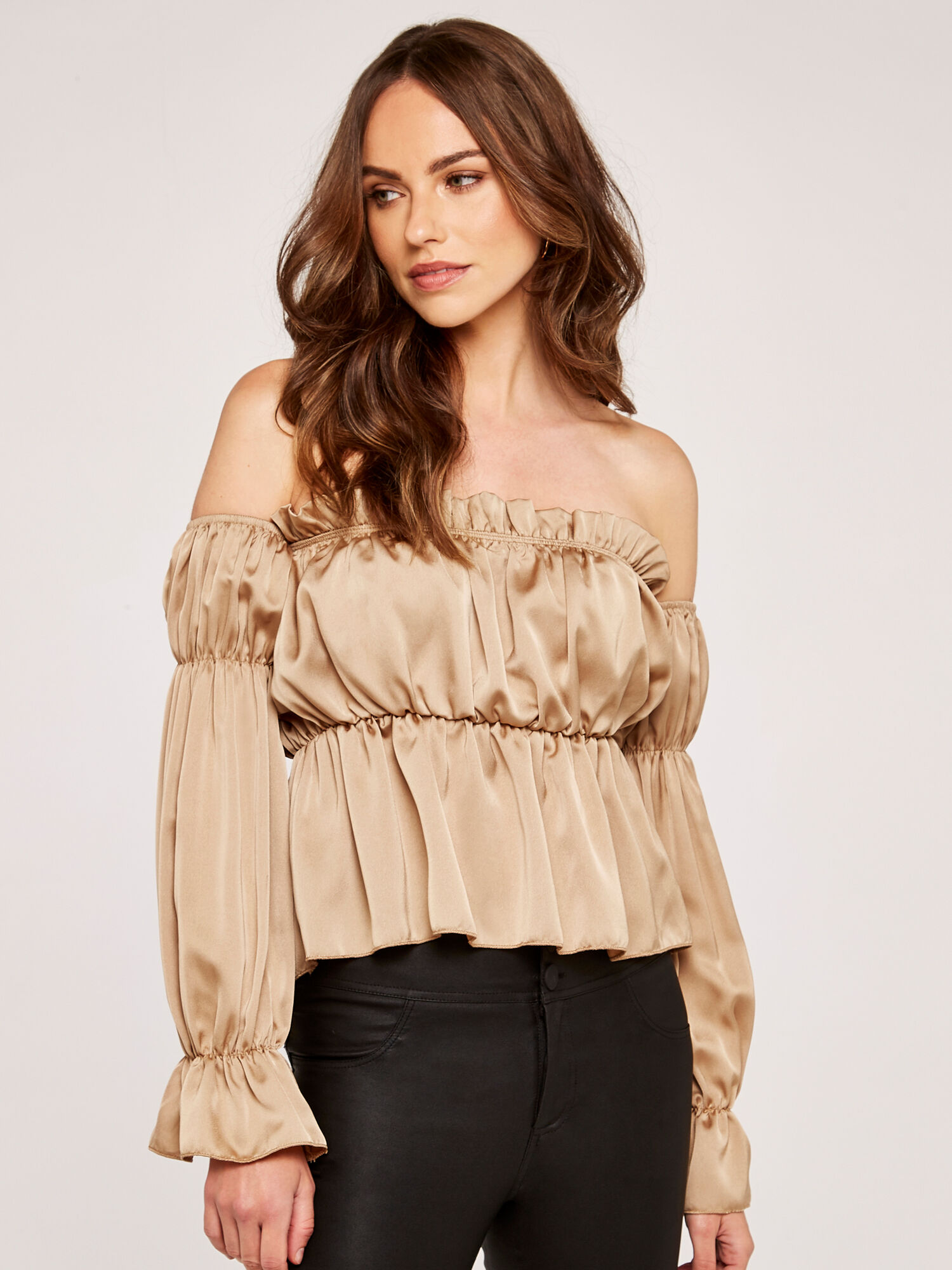 Satin bardot top new arrivals