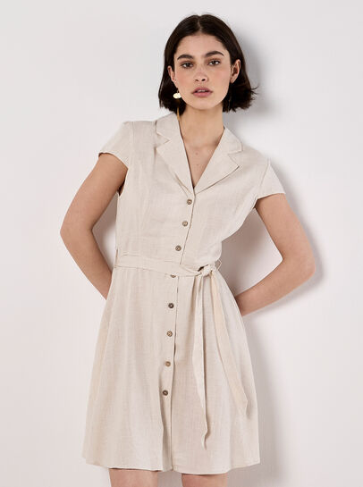 Linen Blend Shirt Mini Dress