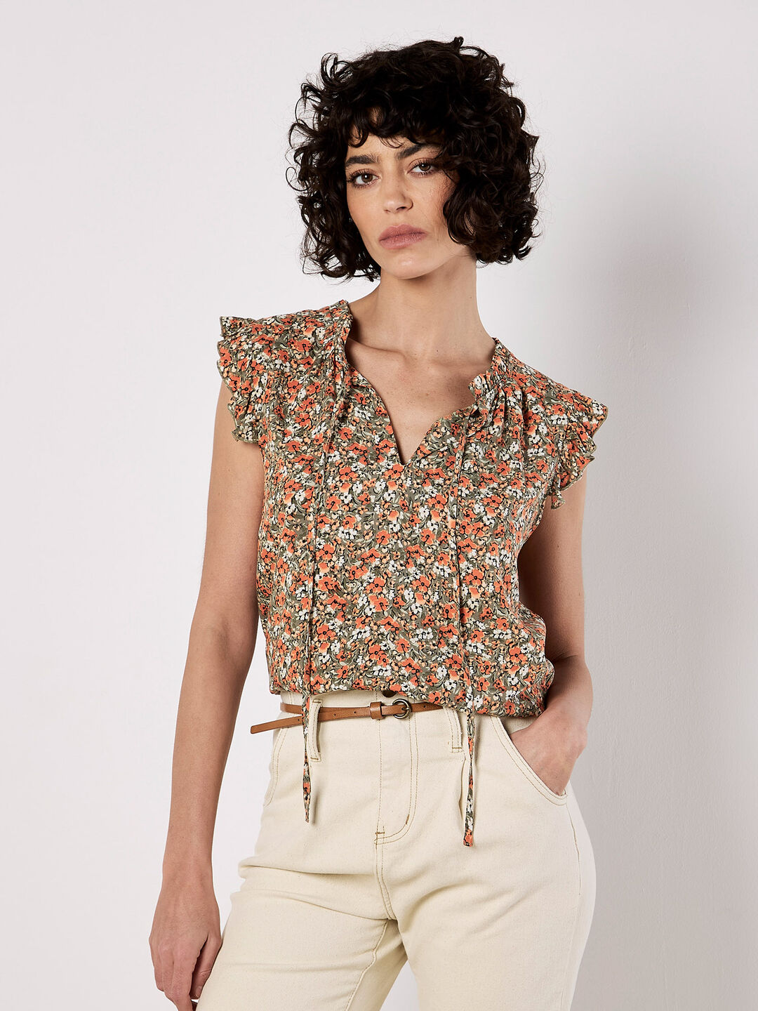 Image of Ditsy Floral Ruffle Sleeve Top