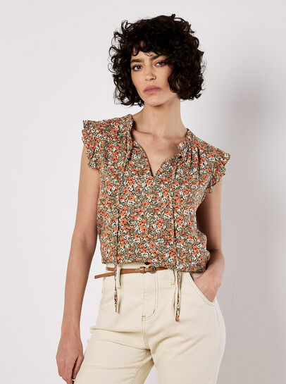 Ditsy Floral Ruffle Sleeve Top