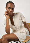 Linen Mix Utility Mini Dress, Cream, large