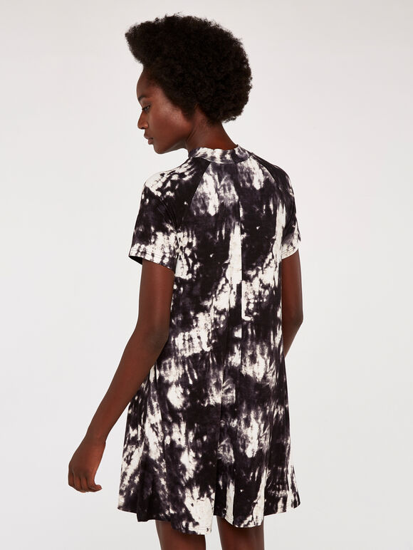 Tie Dye Jersey Mock Neck Dress, Dark Grey - Charcoal, large