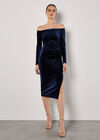 Bardot Velvet Midi Dress , Navy, large