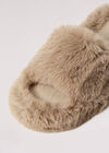 Open Toe Fluffy Slippers, Brown, large