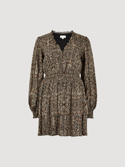 Batik Print Tiered Mini Dress