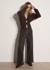 Ribbed Knit Hammered Button Cardigan, Brown, large