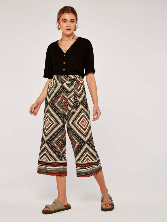 Border Print Culottes, Khaki, large