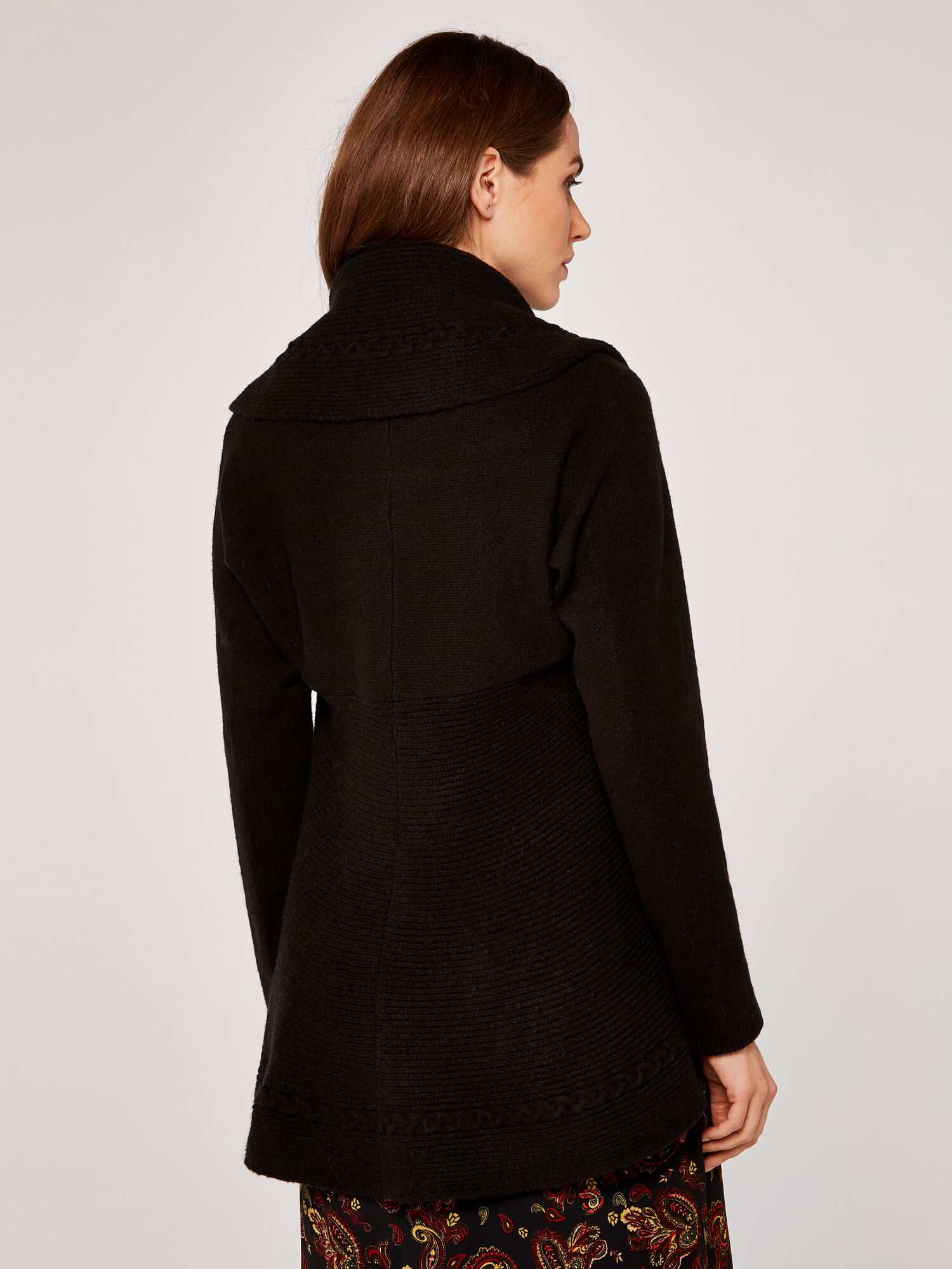 Black wool waterfall cardigan hotsell