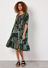 Patchwork Print Crinkle Mini Dress, Green, large