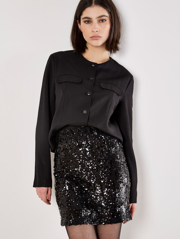 Multi Sequin Bodycon Mini Skirt, Black, large