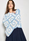 Hand-Knit Crochet Squares Cardigan, Blue, large