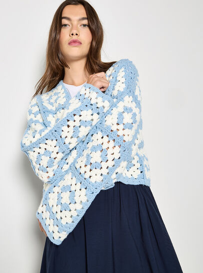 Hand-Knit Crochet Squares Cardigan