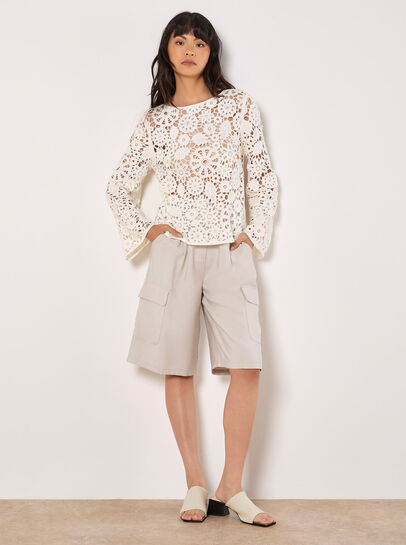 Floral Crochet Bell Sleeve Top