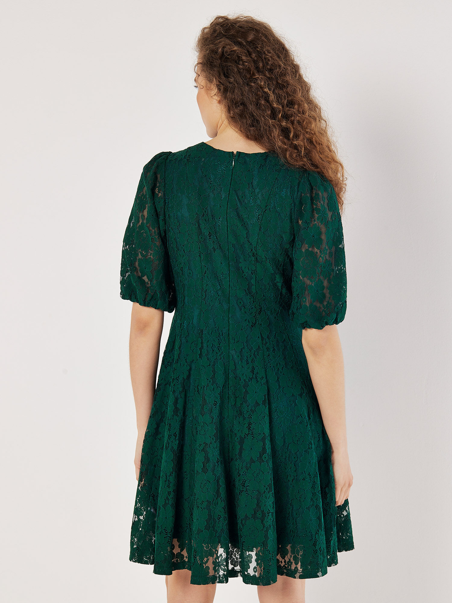 Floral Lace Skater Mini Dress Apricot Clothing