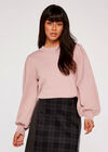 Volume Sleeve Crew Neck Jumper, Pink, large