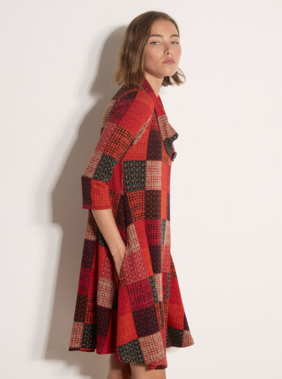 Textured Check Knit Midi Dress