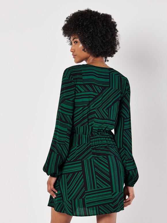 Mixed Stripes Mini Wrap Dress, Green, large