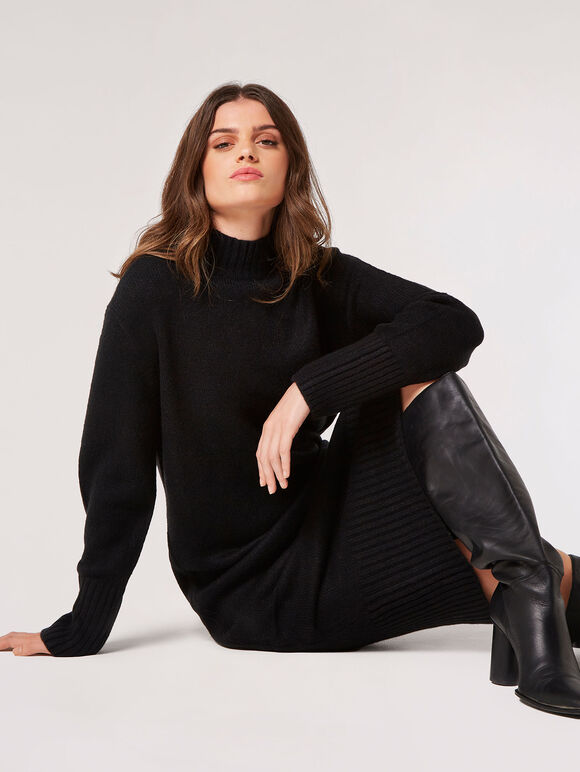 Chunky Knit Midi Dress, Black, large