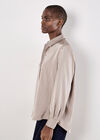 Satin Self-Stripe Oversized Shirt, Stone, large