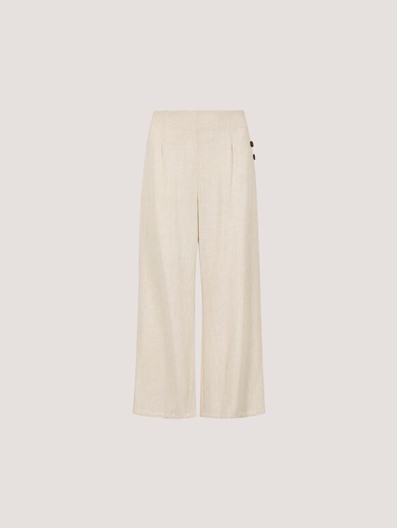 Linen Blend Culotte Trousers, Stone, large