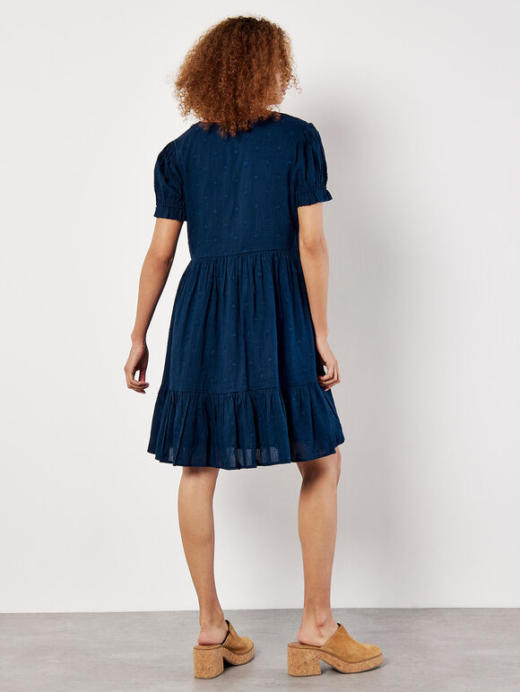 Cotton Blend Dobby Mini Dress, Navy, large
