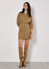Fitted Twill Shirt Mini Dress, Stone, large