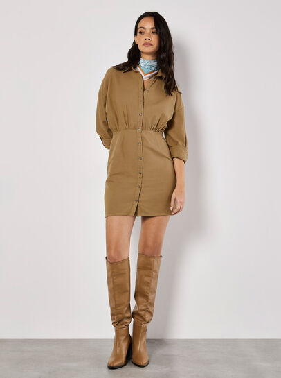 Fitted Twill Shirt Mini Dress
