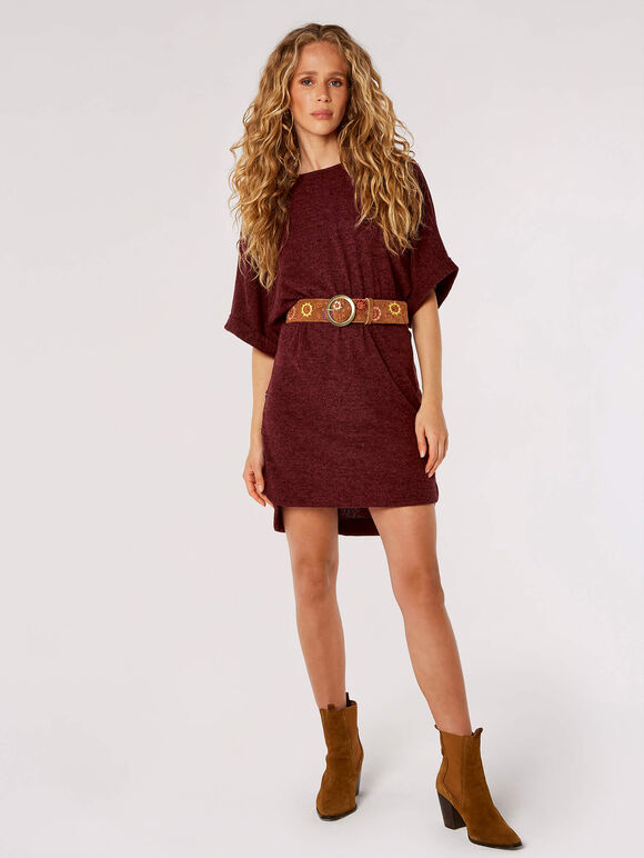 Soft Touch Batwing Mini Dress , Burgundy, large