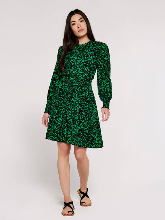 Silhouette Leaf Mini Dress, Black, large