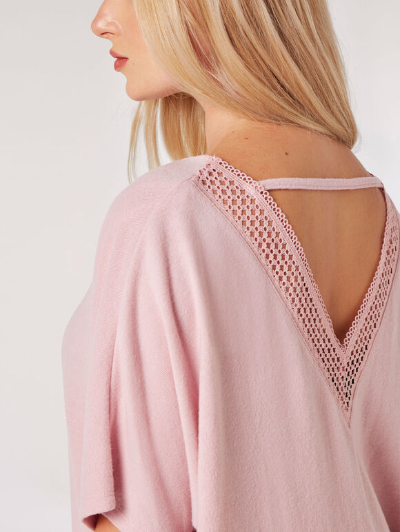 Crochet V Back Top, Pink, large