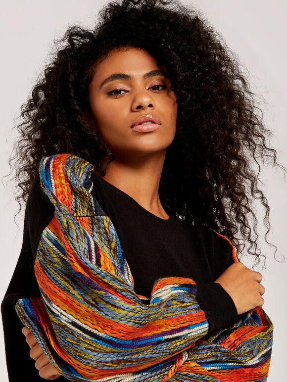 Multicolour Thread Sleeve Jumper, Blue, large