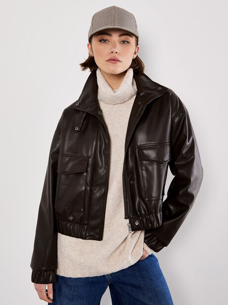 Faux Leather Bomber Jacket