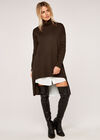 Rollneck High Low Tunic Jumper, Brown, large