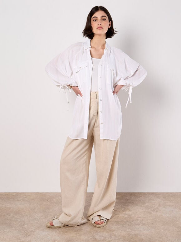 Oversized Longline Shimmer Shirt, White, large