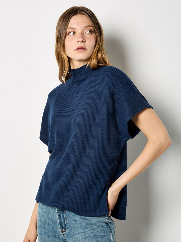 Batwick High Neck T-Shirt, Navy, large
