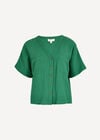 Textured V-Neck Blouse, Green, large