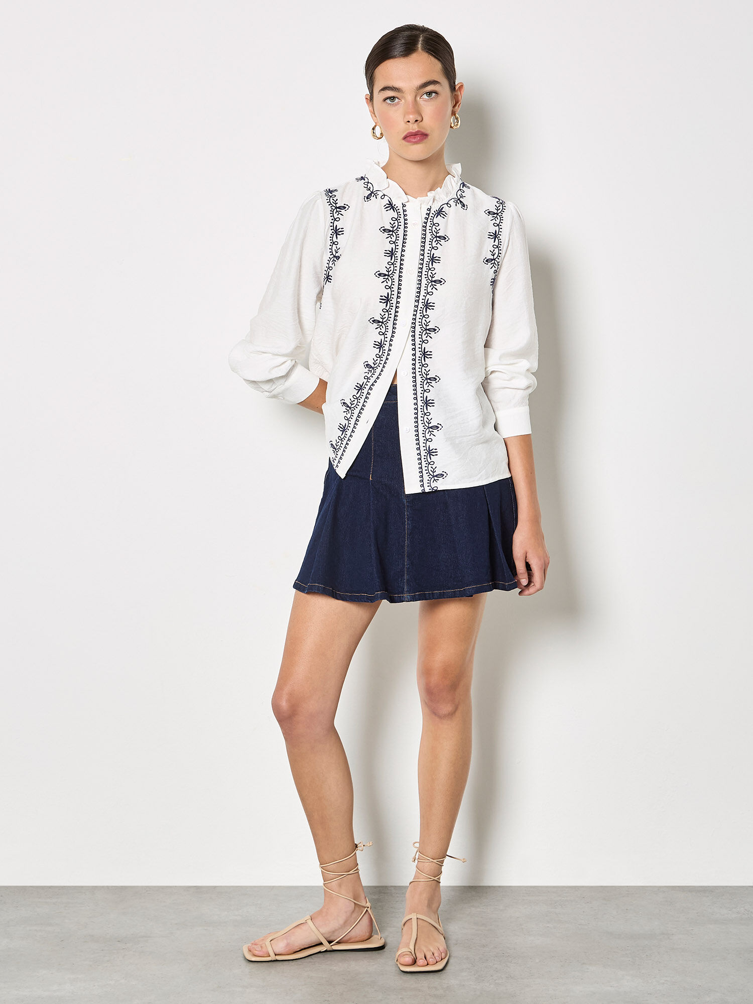 Ruffle Collar Embroidered Blouse | Apricot Clothing