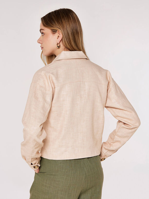 Linen Crop Jacket, Stone, large