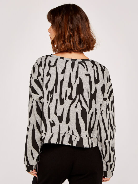 Abstract Print Cropped Jumper, Grey, large