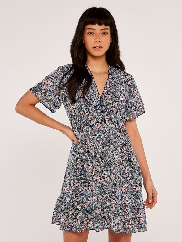Ditsy Angel Sleeve Ruffle Dress, Mint, large