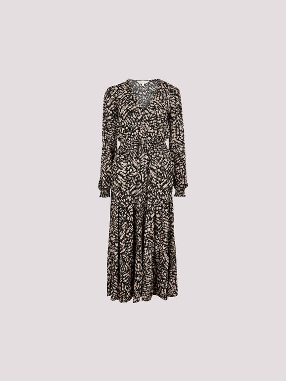 Abstract Print Tiered Midaxi Dress, Black, large
